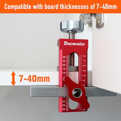 Cabinet Door Installation Jig 2-in-1, Mounting Tool with Adjustable Positioner,for Frameless Cabinets Only, Adjustable Aluminium Alloy Cabinet Hardware Jig,with 3 Drill Bits and Storage Bag