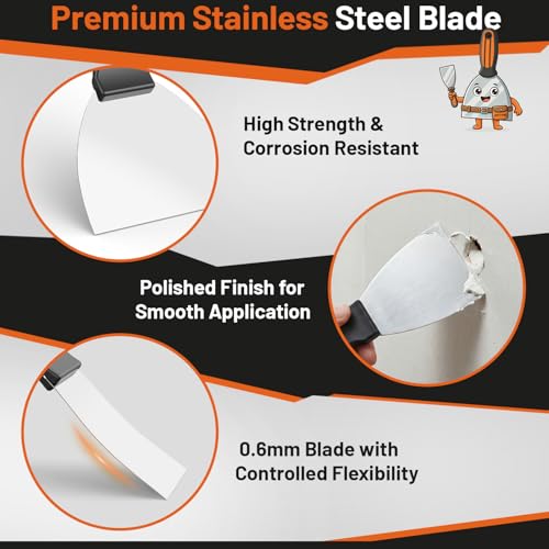 Fishark Putty Knife Set, 2/3/4/6in Stainless Steel Spackle Knives, 4Pcs - color: 2" 3" 4" 6"