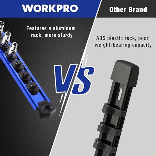 WORKPRO Magnetic Socket Organizer Set, 3-Piece 1/4” 3/8” 1/2” Socket Rails - color: Blue, size: 3 Pieces-1/4", 3/8", & 1/2" DR