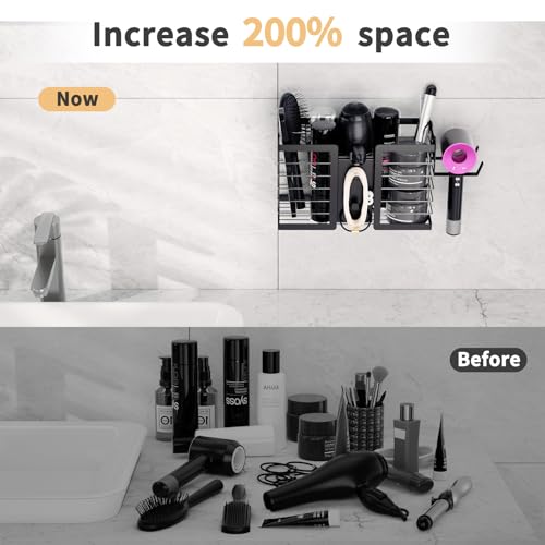 FUNKYLEE 3-in-1 Universal Hair Tool Organizer Wall Mount, Black - color: Black