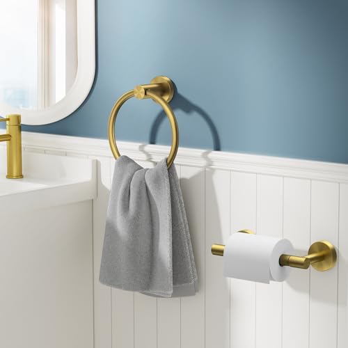 FORIOUS Toilet Paper Holder and Towel Ring Set, Bathroom Accessories Set - color: Brushed Gold