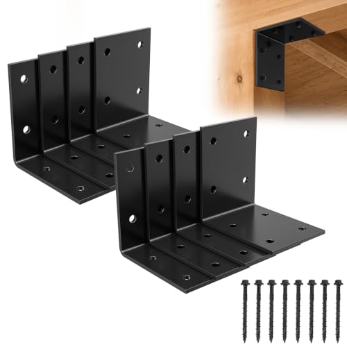 FMhotu 8Pcs 4" X 4" X 3" Heavy Duty Steel L Angle Bracket for Wood - size: 4" X 4" X 3"