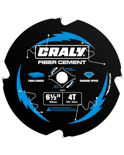 CRALY 6-1/2 Inch 4 Teeth Hardie Fiber Cement Circular Saw Blade, 5/8 Inch Arbor, Polycrystalline Diamond Tipped (PCD), Thin Kerf, Black Ice™, for Laminate Flooring(C0604FC) - size: 6-1/2'', 5/8'' arbor, 4T