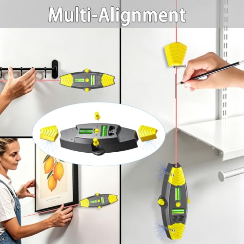 3-in-1 Magnetic Stud Finder with Laser, Wall Scanner with 2 Detachable Magnetic Positioning Modules & 4 Wooden Surface Locator Pins, Stud Finder Leveler Tool for Home Renovation Inspection. (Black) - color: Black