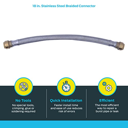 SharkBite 3/4 x 18 Inch Flexible Repair Coupling Hose, Push To Connect Brass Plumbing Fitting, PEX Pipe, Copper, CPVC, PE-RT, HDPE, U3016FLEX18LF - size: 3/4 in. x 3/4 in. x 18 in., style: SharkBite
