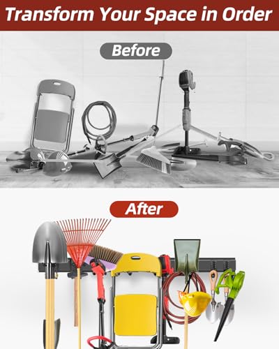 Garage Tool Organizer Wall Mount, 48in Tool Rack, 420LBS Capacity - size: 48" 3 Panels & 8 Hooks