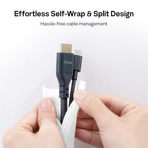 Pixio 10FT Tubing Cable Sleeve – White 1/2 inch Flexible Cable Management Sleeve for PC, Gaming, TV & Office, Wire Organizer for Desk Cable Cleanup - color: White