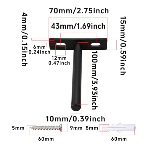 4Pcs 4 Inch Black Floating Shelf Brackets, Heavy Duty Hidden Shelf Supports, Concealed Blind Shelf Support for Wood Shelves DIY Home Decor, Includes Screws and Wall Plugs - size: 4 Inch
