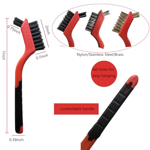 Small Wire Brushes Set for Cleaning Rust Removal in Holes, 6pcs Brass/Stainless Steel/Nylon Brushes