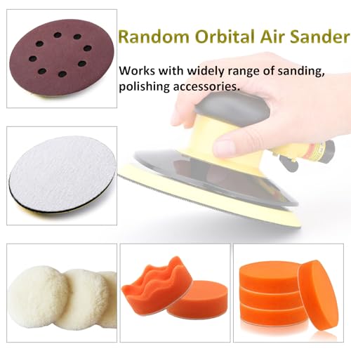 Professional Air Random Orbital Palm Sander, Dual Action Pneumatic Sander, Low Vibration, Heavy Duty … (6-inch Yellow) - color: Yellow, size: 6 inch