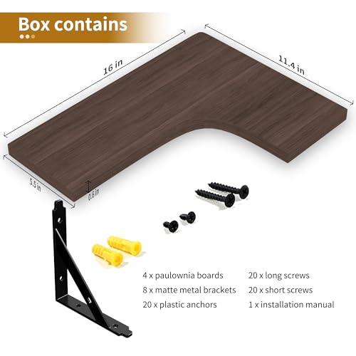 ROMGUAR CRAFT Corner Floating Shelves Wall Mounted Set of 4, Brown - color: Brown