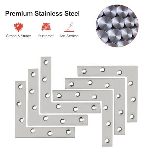 SAYAYO Flat L Bracket, 120x120mm / 5" x 5" Stainless Steel L Mending Plate - color: Brushed Nickel, size: 120x120mm-6pcs, style: L Shape