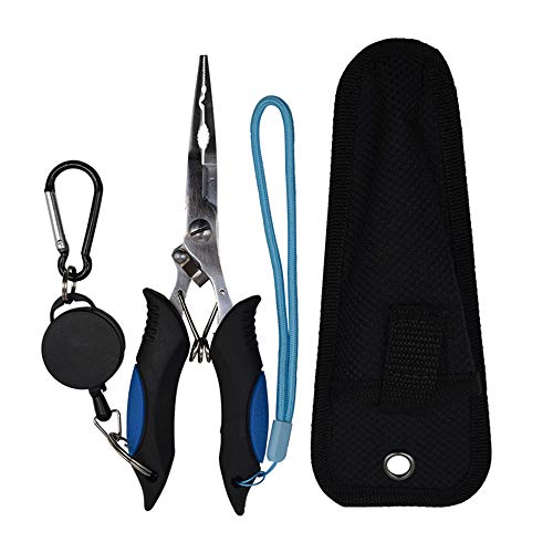 Stainless Steel Fishing Pliers - Needle Nose Plier for Cutting Fishing Line, Multitool Pliers with Sheath and Telescopic Lanyard | Fishing Tools