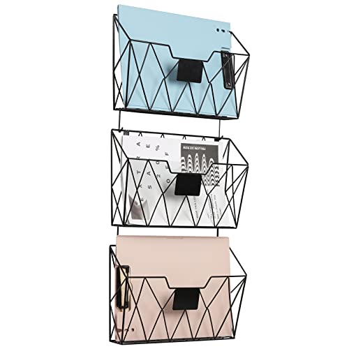 YBING Wall File Organizer, Hanging File Holder & Basket Set of 3, Black