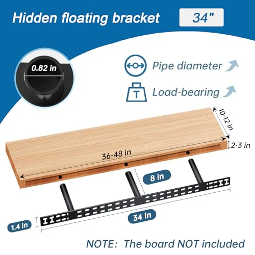 4 Pcs 34 in Floating Shelf Bracket 34 x 8 Floating Shelves Hardware, Heavy Duty Floating Shelf Brackets, Thickened Solid Steel Wall Mount for Kitchen/Living Room/Office (8 inch Rods) - style: 4pcs 34x8 in
