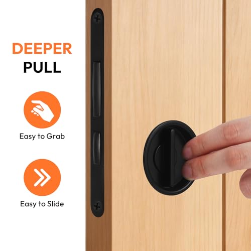HBL' Pocket Door Lock with Handles Keyless Privacy Pocket Door Handle,Black - color: Black, size: Round
