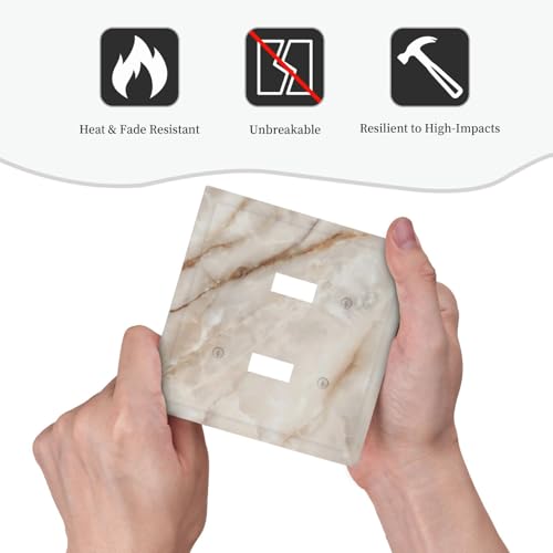 Beige Marble Pattern Light Switch Cover Modern Wall Plate Decorative 2 Gang Double Toggle Switch Plates Electrical Outlet Faceplate for Bathroom Kitchen Bedroom 5" x 4.9" - size: 2 Gang Double Toggle