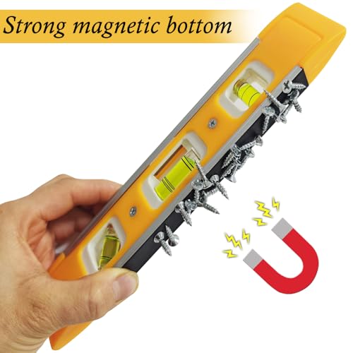 9 Inch Torpedo Level Magnetic, Shock-Proof Small Level Tool with 45/90/180 Degree Bubble Vials, Aluminium Alloy Frame, V-Groove and Magnet Track - style: 9″-1pcs