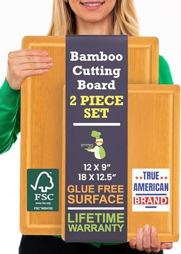 Extra Large Bamboo Cutting Board Set of 2 – Wood Cutting Boards for Kitchen with Glue-Free Surface™ & Juice Groove – Non-Toxic Wooden Chopping Boards, FSC-Certified, Durable Carving Boards - Rectangle - color: Glue-Free Surface - Rectangular