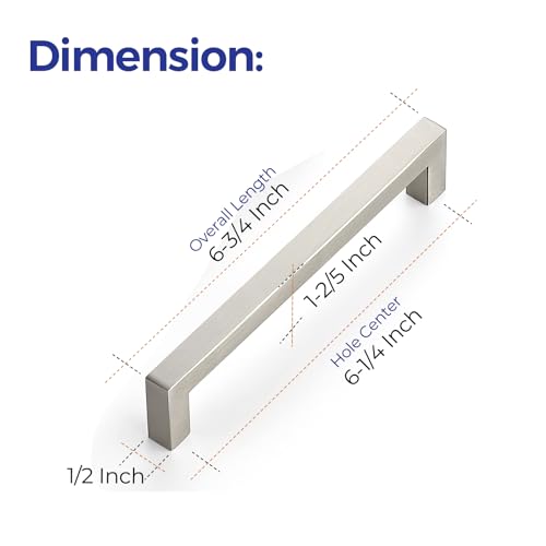 Ravinte Brushed Nickel Cabinet Handles Square Pulls 6-1/4 Inch 30 Pack | Stainless Steel, Square Bar Grip, Drawer Pulls, Kitchen Cabinet Hardware, For Cupboards, Drawers, Dressers, Cabinets - color: Brushed Nickel