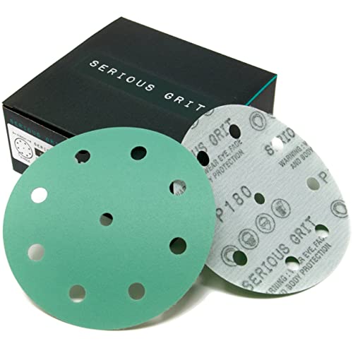 Serious Grit - 5-Inch 9-Hole P180 Grit Sanding Discs - 50 Pack Box - size: 180 Grit