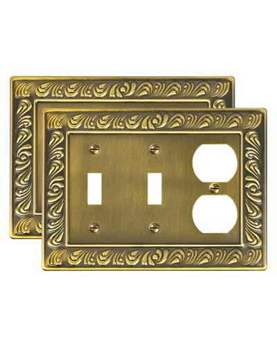 2-Pack Paisley Metal Combo Double Toggle/Single Duplex Outlet Cover - style: 2 Toggle/1 Duplex 2PK