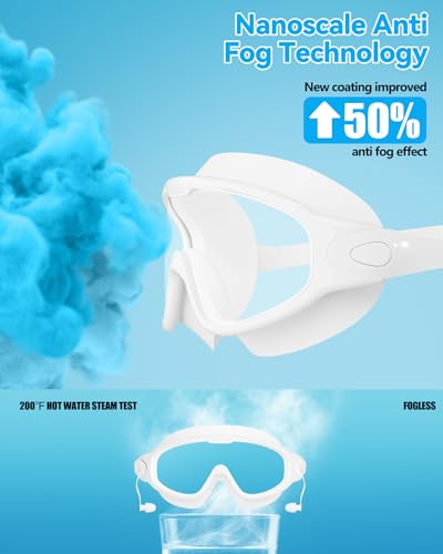Aegend New Adult Wide View Swim Goggles, Anti-Fog/UV No Leak Swimming Goggles with Ear Plugs for Men & Women - color: Clear White & Clear Black