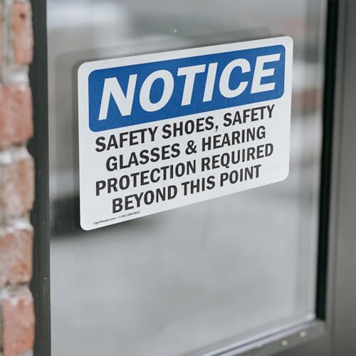 (2 Pack) Safety Shoes Safety Glasses & Hearing Protection OSHA Notice Sign 18 Inch X 12 Inch Vinyl Label Decal Sticker Weather Resistant, UV Protected for Workplace, Business, and Construction Site, Made in the USA - size: 18 Inch X 12 Inch, style: Vinyl