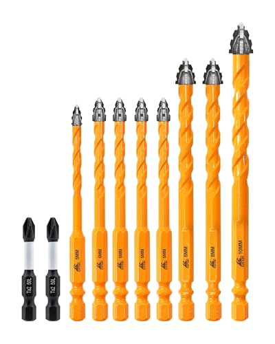 Upgraded Masonry Drill Bit Set 3/16" (5mm) to 3/8" (10mm), EXFEIN Serrated Drill Bits Set - 8-Piece Carbide Drill Bits and 2-Piece Magnetic Screwdriver Bits for Wood Plastic Tile Concrete Brick Marble - size: Set 3(10-Pack)