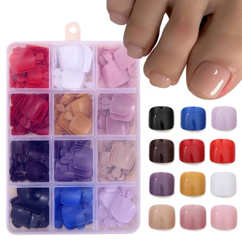 288 Pcs Press On Toenails Short Square Fake Toe Nails Press Ons Set Solid Color False Toenails Full Cover Acrylic Glue on Toe Nails Reusable Glossy Artificial Toenail Kit for Women Manicure 12 Color - color: A008