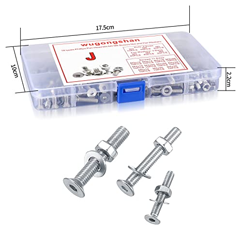 330 Pcs Countersunk Head Hexagon Socket Screws Bolts and Nuts and Washers Assortment Kit, M3 M4 M5 Metric Stainless Steel Bolts and Machine Screws and Nuts and Washers Set for Home Industrial