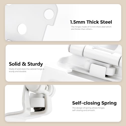 4 Pack 2 Pair White Cabinet Hinges, 1/2" Semi Wrap Kitchen Hinges - color: White, size: 1/2" Semi Wrap