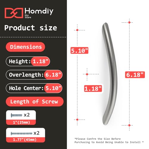 homdiy Solid Brushed Nickel Cabinet Pulls, 5 Inch Silver Arched Drawer Handles, 10 Pack Kitchen Cabinet Hardware, Screws Included for Cupboard Closet Furniture Upgrade - color: Brushed Nickel, size: 5 Inch Hole Centers