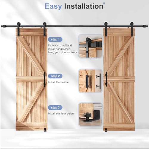 EaseLife 10 FT Double Sliding Barn Door Track and Handle Hardware Kit,Straight Pulley,Slide Smoothly Quietly,Easy Install (10FT Track Kit for 27"~30" Wide Double Door) - size: 10 FT-Double Door Kit