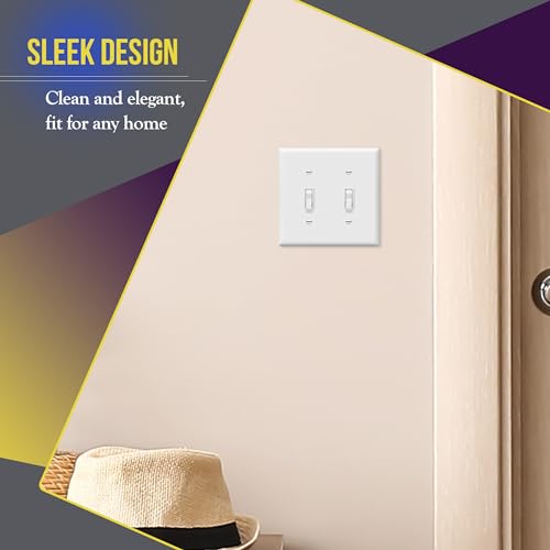 ENERLITES Double Toggle Light Switch Wall Plate, Size 2-Gang 4.50" x 4.57", Unbreakable Polycarbonate Thermoplastic, 8812-W-10PCS, White (10 Pack) - color: White, size: 2 Gang