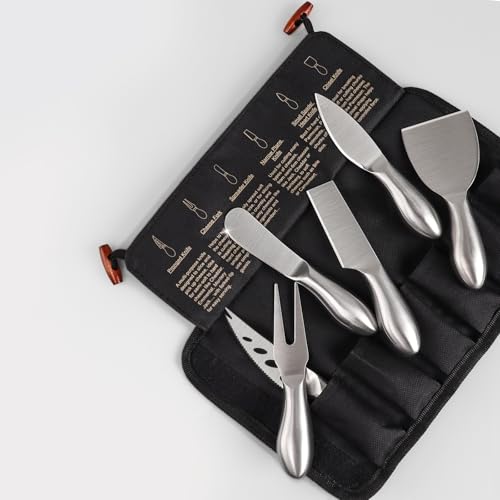 6-Piece Cheese Knife Set, Premium Stainless Steel, Storage Bag - color: Metal Silver