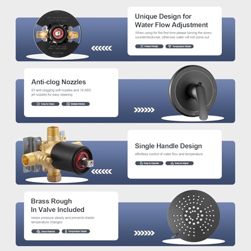 Shower Head Set with Valve, Black Shower Faucet Fixtures Set with Shower Rain Head Trim Kit for Bathroom - color: Black