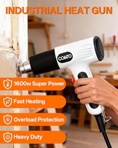 Heat Gun, 1600W Hot Air Gun with 2 Heat Settings, White - color: White