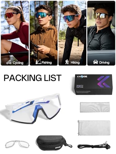 KAPVOE Photochromic Cycling Glasses Clear Mountain Bike Glasses K9022 - color: Black-white-photochromic-blue