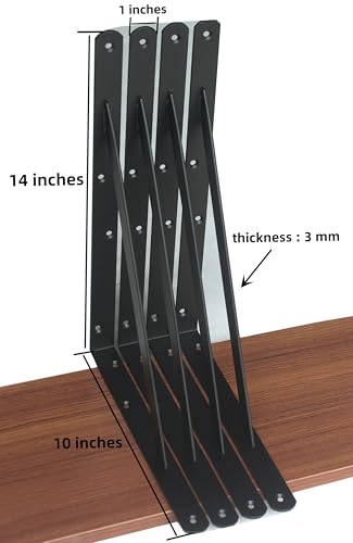 2 Pack L14 x H 10" Black Heavy Duty Shelf Brackets with Screws Metal Shelf Brackets Shelf Support Angle Brackets for Shelves L Brackets Heavy Duty Floating Shelf - size: 14''x10'', style: 2 Pack-Black