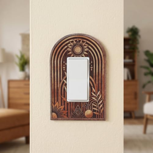 Wooden Arch Switch Cover, Boho 4 Pack Outlet Plates - color: Boho Arch Wooden