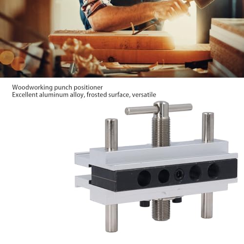 Self Centering Doweling Jig Kit Metric Adjustable Width Drilling Wth 6 Bushings Drill Jig For Straight Holes Biscuit Joiner Set (Silver) - size: Silver