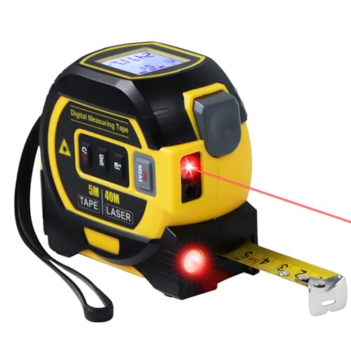 3 in 1 Digital Laser Tape Measure | Laser Level Crosshairs | 130ft/40m LCD | Laser distance measure+tape in one tool.130ft range, 16ft AutoLock, crosshairs, backlit display. Units: ft/in/m/mm/fractions. - color: Yellow/131FT/40meter
