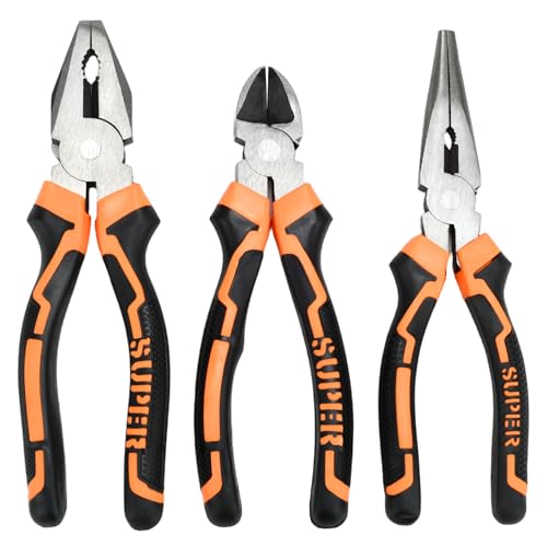 3-Piece 8 Inch Pliers Set | Needle Nose, Diagonal Cutting, Slip Joint Pliers, For Plumbing - size: 8 INCH