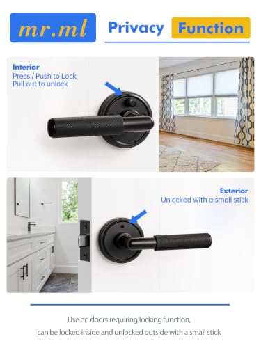 Knurled Door Lever Black Privacy Door Handle, 1 Pack - color: Black