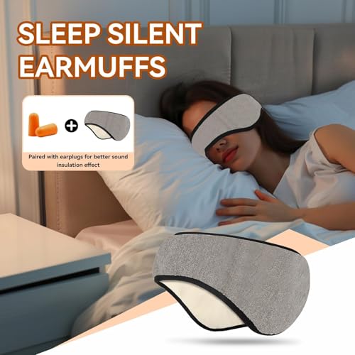Agatige Sleep Ear Muffs, Soundproof Sleep Earmuff Headband Sleeping Noise Cancelling Ear Wrap Muffs Winter Women Sleep Mask - color: Grey
