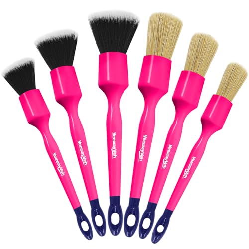 YeewayVeh 6PCS Car Detailing Brush Set, Boars Hair & Ultra Soft, Pink - color: Magenta Pink