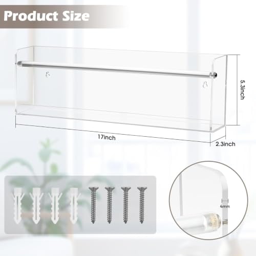 2 Pack Acrylic Magazine Holder,17 Inch Clear Wall Book Shelves