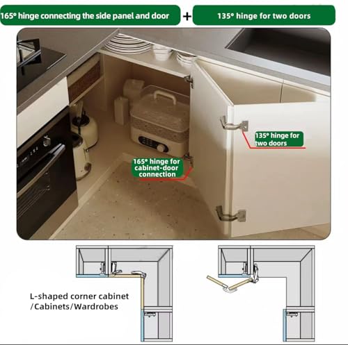 BADALU 135° Lazy Susan Corner Cabinet Hinges - Concealed, 3D Adjustable, Replacement for Cupboards, 2 Pack - style: 135 Degree Full Overlay 2pcs