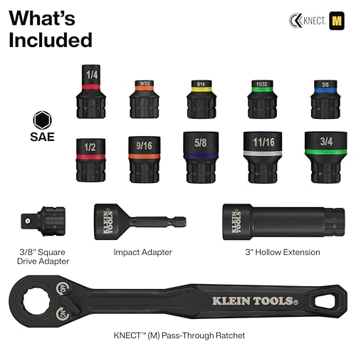 Klein Tools 65400 KNECT 15-Piece Pass Through Socket Set, SAE Impact Set with MODbox Case, Sockets, Bits, Accessories and 3/8-Inch Drive Adapter - style: 15-Piece